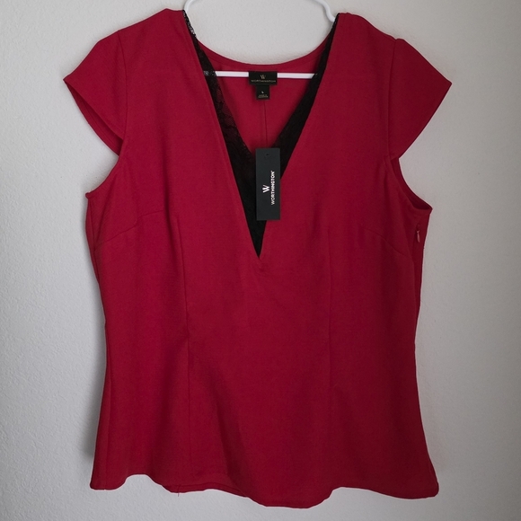 WORTHINGTON Red V-Neck Top With Lace - Picture 1 of 4